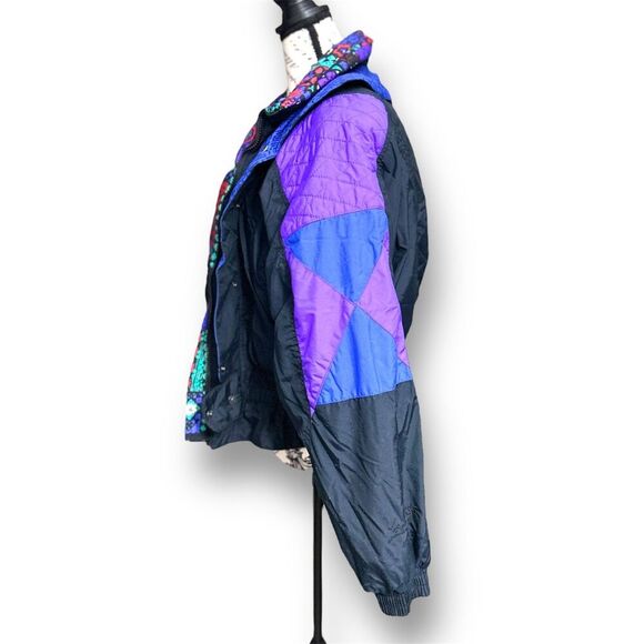 Vintage Edelweiss Skiwear Women’s Ski Bunny Bomber Jacket M Black Purple Retro - Picture 2 of 10
